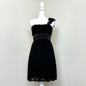 Vintage 2000s black layered empire waist one shoulder dress